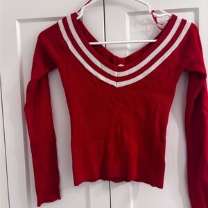 Dynamite Red and White V-Neck Sweater